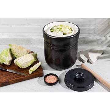 TOMO Fermentation Crock with Weights - Ceramic Sauerkraut Pickling Crock - Stoneware Kombucha Brewing (7L)