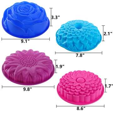 DEAYOU 4 Pack Flower Silicone Cake Molds - Colorful Baking Pans for Any Occasion