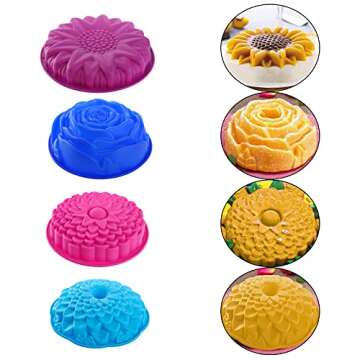 4 Pack Flower Silicone Cake Molds for Creative Baking