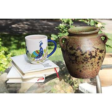 Egyptian Era Designed Earthen Ware Terra-Cotta Vessel/Planter with Looped Handles (Fat Belly Winter Green)