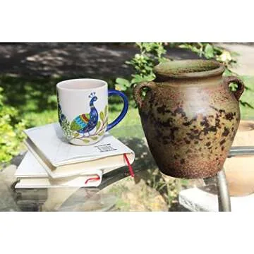 Egyptian Era Designed Earthen Ware Terra-Cotta Vessel/Planter with Looped Handles (Fat Belly Winter Green)