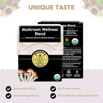 Buddha Teas - Organic Mushroom Wellness Blend - Herbal Tea - For Health & Wellbeing - With Antioxida...