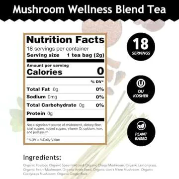 Buddha Teas - Organic Mushroom Wellness Blend - Herbal Tea - For Health & Wellbeing - With Antioxidants & Minerals - Clean Ingredients - Caffeine Free - OU Kosher & Non-GMO - 18 Tea Bags (Pack of 1).
