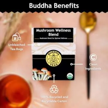 Buddha Teas - Organic Mushroom Wellness Blend - Herbal Tea - For Health & Wellbeing - With Antioxidants & Minerals - Clean Ingredients - Caffeine Free - OU Kosher & Non-GMO - 18 Tea Bags (Pack of 1).