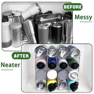 Spaclear 4 Pack Water Bottle Organizer, Stackable Kitchen Home Pantry Organization and Storage Shelf, Plastic Water Bottle Holder for Fridge Cabinet Organizer and Storage, Tumbler Mug Cup Organizer