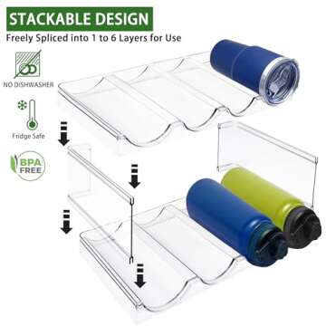 Spaclear 4 Pack Water Bottle Organizer, Stackable Kitchen Home Pantry Organization and Storage Shelf, Plastic Water Bottle Holder for Fridge Cabinet Organizer and Storage, Tumbler Mug Cup Organizer