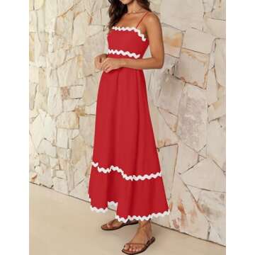 ZESICA Women's Summer Spaghetti Straps Sundress Red