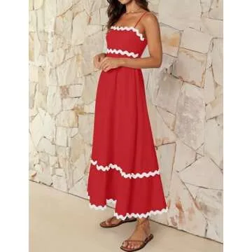 ZESICA Women's Summer Spaghetti Straps Sundress Red