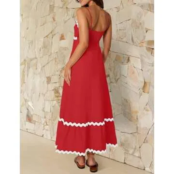 ZESICA Women's Summer Spaghetti Straps Sundress Red