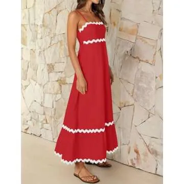 ZESICA Women's Summer Spaghetti Straps Sundress Red