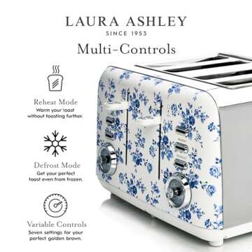 Elegant VQ Laura Ashley 4 Slice Toaster with Adjustable Heating