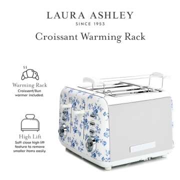 Elegant VQ Laura Ashley 4 Slice Toaster with Adjustable Heating