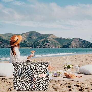 Waterproof Beach Tote Pool Bags Women Ladies Large Gym Tote Carry On Bag With Wet Compartment for Weekender Travel (Leopard)