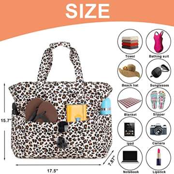 Waterproof Beach Tote Pool Bags Women Ladies Large Gym Tote Carry On Bag With Wet Compartment for Weekender Travel (Leopard)