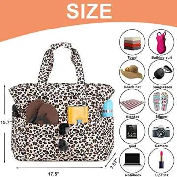 Waterproof Beach Tote Pool Bags Women Ladies Large Gym Tote Carry On Bag With Wet Compartment for Weekender Travel (Leopard)
