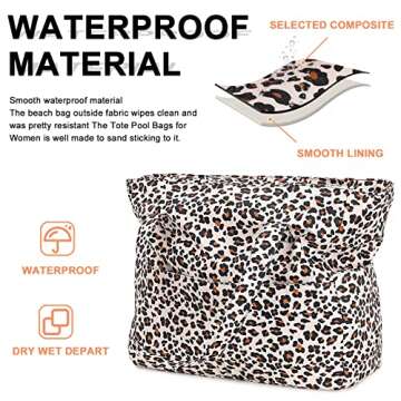 Waterproof Beach Tote Pool Bags Women Ladies Large Gym Tote Carry On Bag With Wet Compartment for Weekender Travel (Leopard)