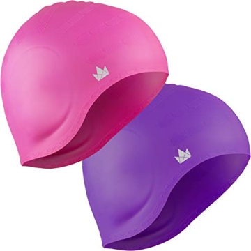 The Friendly Swede Silicone Swim Caps - 2-Pack for Women & Men, Long Hair Protection