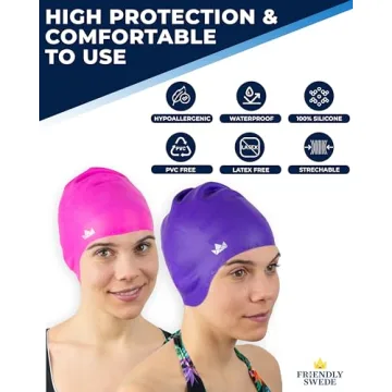 Silicone Swim Caps for Long Hair - Waterproof & Comfortable 2-Pack