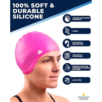 Silicone Swim Caps for Long Hair - Waterproof & Comfortable 2-Pack