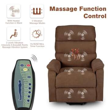 Esright Electric Power Recliner Lift Chair Microfiber Lift Recliner for Elderly, Heat/Vibration/Massage/Remote Control