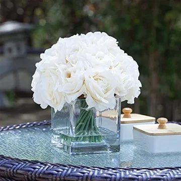 Enova Floral 18 Pieces Artificial Silk Roses in Glass Vase