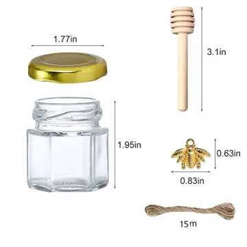 XING-RUIYANG 1.5 oz Hexagon Mini Glass Honey Jars -30Pack Honey Jars with Wood Dipper, Gold Lid, Bee...
