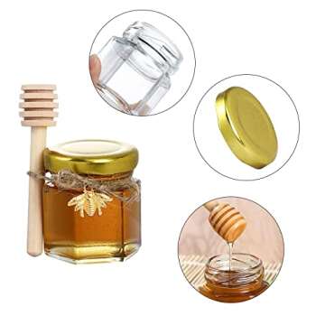 XING-RUIYANG 1.5 oz Hexagon Mini Glass Honey Jars -30Pack Honey Jars with Wood Dipper, Gold Lid, Bee Pendants, Jutes - Perfect for Baby Shower, Wedding Favors, Party Favors