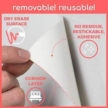 Peel and Stick Whiteboard Calendar, Large Monthly Calendar, 24 x 36 in - Stain Proof White Board Wall Organizer, and Reusable Adhesive Backing