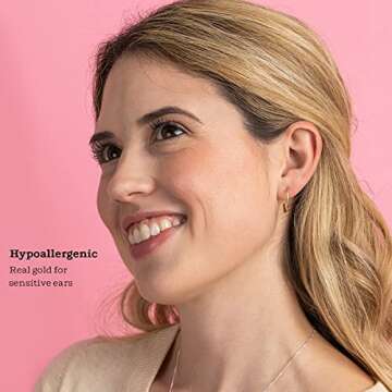 KEZEF 14K Real Gold Hoop Earrings - 2mm Thin Hypoallergenic Hoops - 20mm Diameter