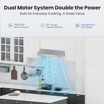 VIKIO HOME Under Cabinet Range Hood 30 Inch, 390 CFM Dual-Motor Kitchen Vent with LED Lights, Button...