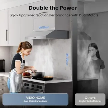VIKIO HOME Under Cabinet Range Hood 30 Inch, 390 CFM Dual-Motor Kitchen Vent with LED Lights, Button Control, Ducted Vent Hood, Reusable 5-Layer Aluminum Filters, Stainless Steel