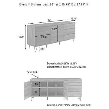 Crosley Furniture Teagan Mid Century Record Storage Sideboard Buffet Cabinet, Brown Oak