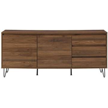 Crosley Furniture Teagan Mid Century Record Storage Sideboard Buffet Cabinet, Brown Oak