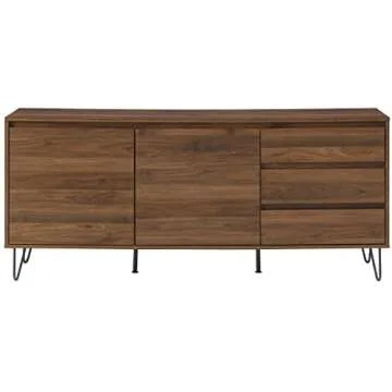 Crosley Furniture Teagan Mid Century Record Storage Sideboard Buffet Cabinet, Brown Oak