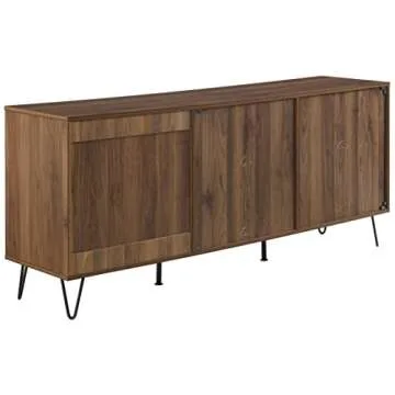 Crosley Furniture Teagan Mid Century Record Storage Sideboard Buffet Cabinet, Brown Oak