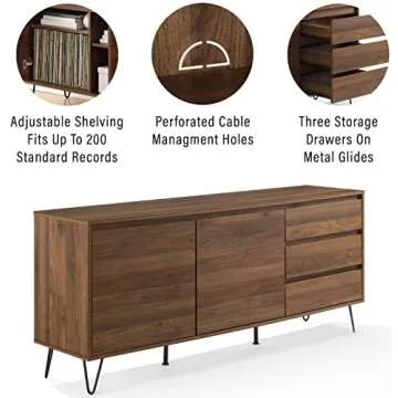 Crosley Furniture Teagan Mid Century Record Storage Sideboard Buffet Cabinet, Brown Oak