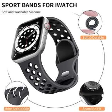 Lerobo Breathable Sport Bands for Apple Watch 38mm to 49mm, Soft Silicone, Trendy Dual Colors