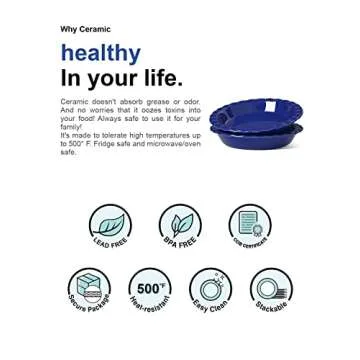 LE TAUCI Ceramic Pie Pans for Baking, 9 Inches Pie Plate for Apple Pie, Pecan Pie, 36 Ounce Deep Dish Pie Pan, Set of 2, Blue