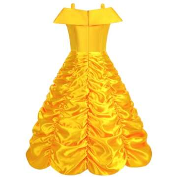 Aoiviss Princess Dress for Girls Off Shoulder Layered Yellow Princess Dress Up Clothes with Accessories Halloween Cosplay