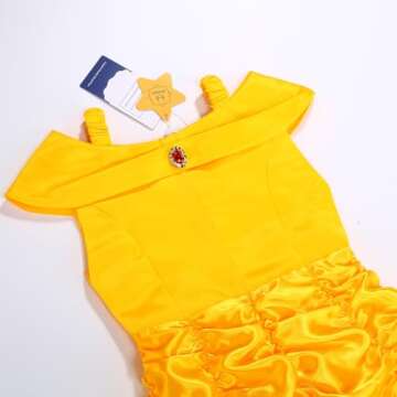 Aoiviss Princess Dress for Girls Off Shoulder Layered Yellow Princess Dress Up Clothes with Accessories Halloween Cosplay