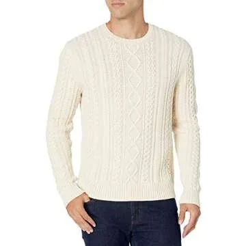 Men's Cotton Fisherman Cable Crewneck Sweater Off-White