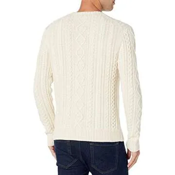 Men's Cotton Fisherman Cable Crewneck Sweater Off-White