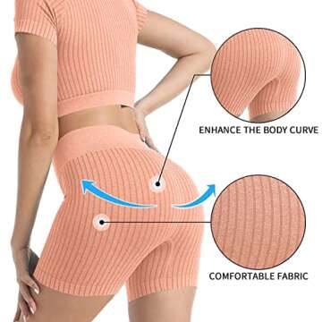 OYS Women's Seamless Workout Set 2 Piece High Waisted Yoga Gym Shorts Outfits Running Active Crop Top Clothes Pink