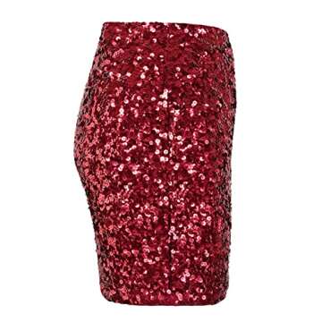 MANER Women's Sequin Skirt Sparkle Stretchy Bodycon Mini Skirts Night Out Party (Burgundy, Medium)