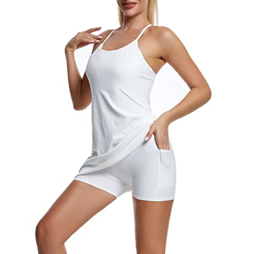 Women's Tennis Dress Built-in Bra & Shorts Pocket White