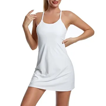 Women's Tennis Dress Built-in Bra & Shorts Pocket White