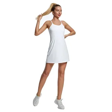 Women's Tennis Dress Built-in Bra & Shorts Pocket White