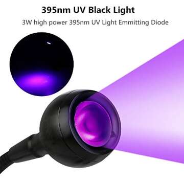 3W 395NM LED Black Light, Flexible Gooseneck UV Blacklight for Satin Detection, Lamp for Blacklight ...