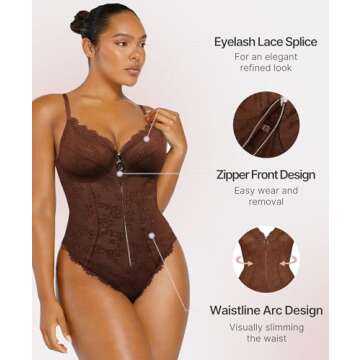 SHAPELLX Lace Bodysuit Tummy Control Shapewear Bodysuit for Women Thong Lace Corset Tops Backless