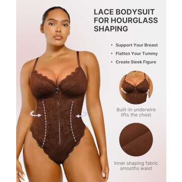 SHAPELLX Lace Bodysuit Tummy Control Shapewear Bodysuit for Women Thong Lace Corset Tops Backless
